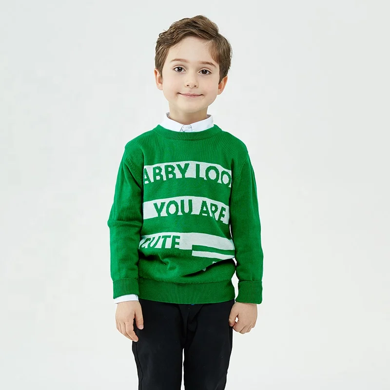 
Gabby Loop Kids 10 Years Old Kid Boy Green Christmas Double Jacquard Letter Sweater For Boys 