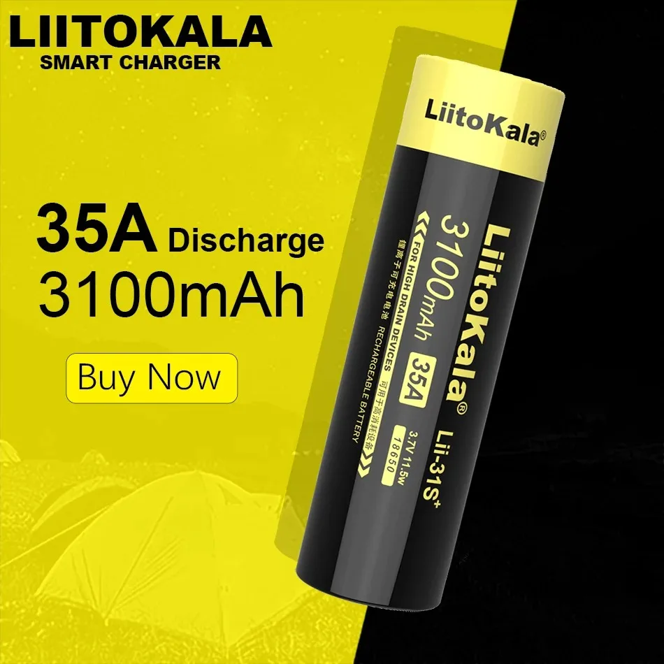 Factory Direct Sale LiitoKala Power Rechargeable for High Drain Devices  Lii-31S 3.7V/4.2V 3100mAh 35A 18650  Li-ion Battery