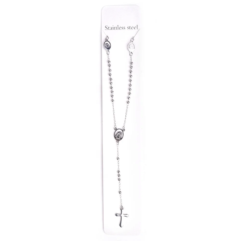 Catholic Prayers Stainless Steel with Virgin Mary Engraved Religious Women Necklace Rosary