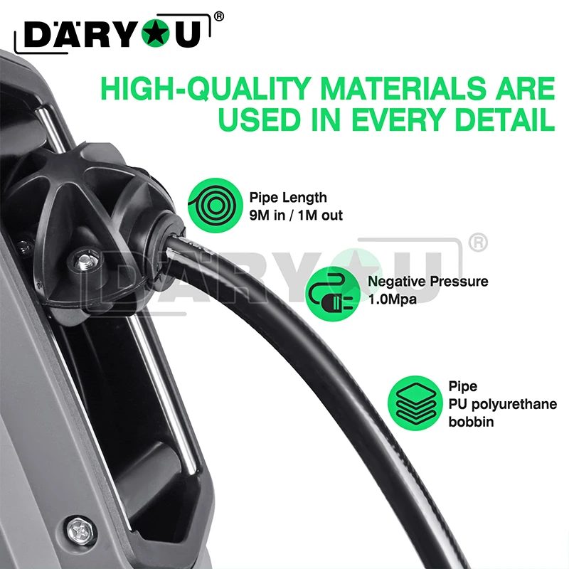 DARYOU Wall Mount Premium Quality ABS Car Wash Detailing Plastic Spring Retractable Air Reel Cord Cabel Hose Reel