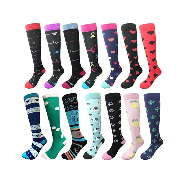 High quality unisex knee high nurse socks custom 20-30mmhg compression socks for women outdoor