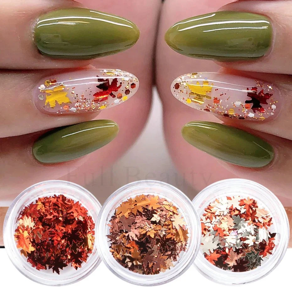 6 Color Autumn New Maple Leaf Flakes Nail Art Glitter Sequin Reflective Shinnng Sequins Nail Art Decoration