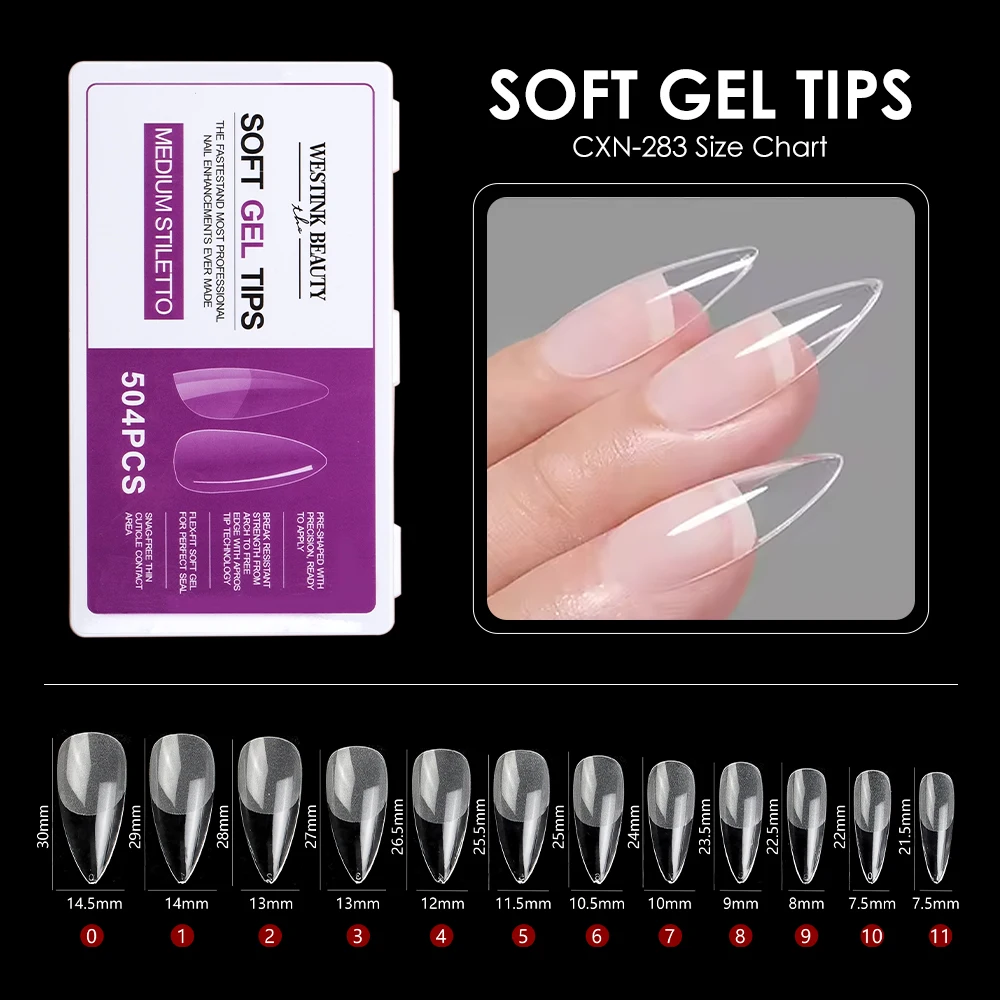 CaiXuan 504pcs C Curve Nail Tips Xxxl Soft Gel Tips Clear Square Nail Tips