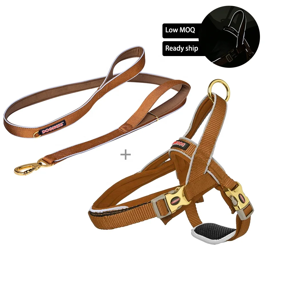 Dogness custom in stock Soft And Sturdy Reflective Pet Leash Harness Traction Rope Harness Dog Leash Dog Lead Chain Set