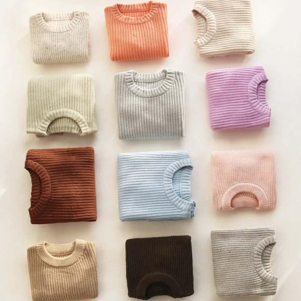 Solid Clothing Pullover Sweatshirts Loose Long Sleeve knitted sweater kids Organic Cotton Kids Knit Sweater