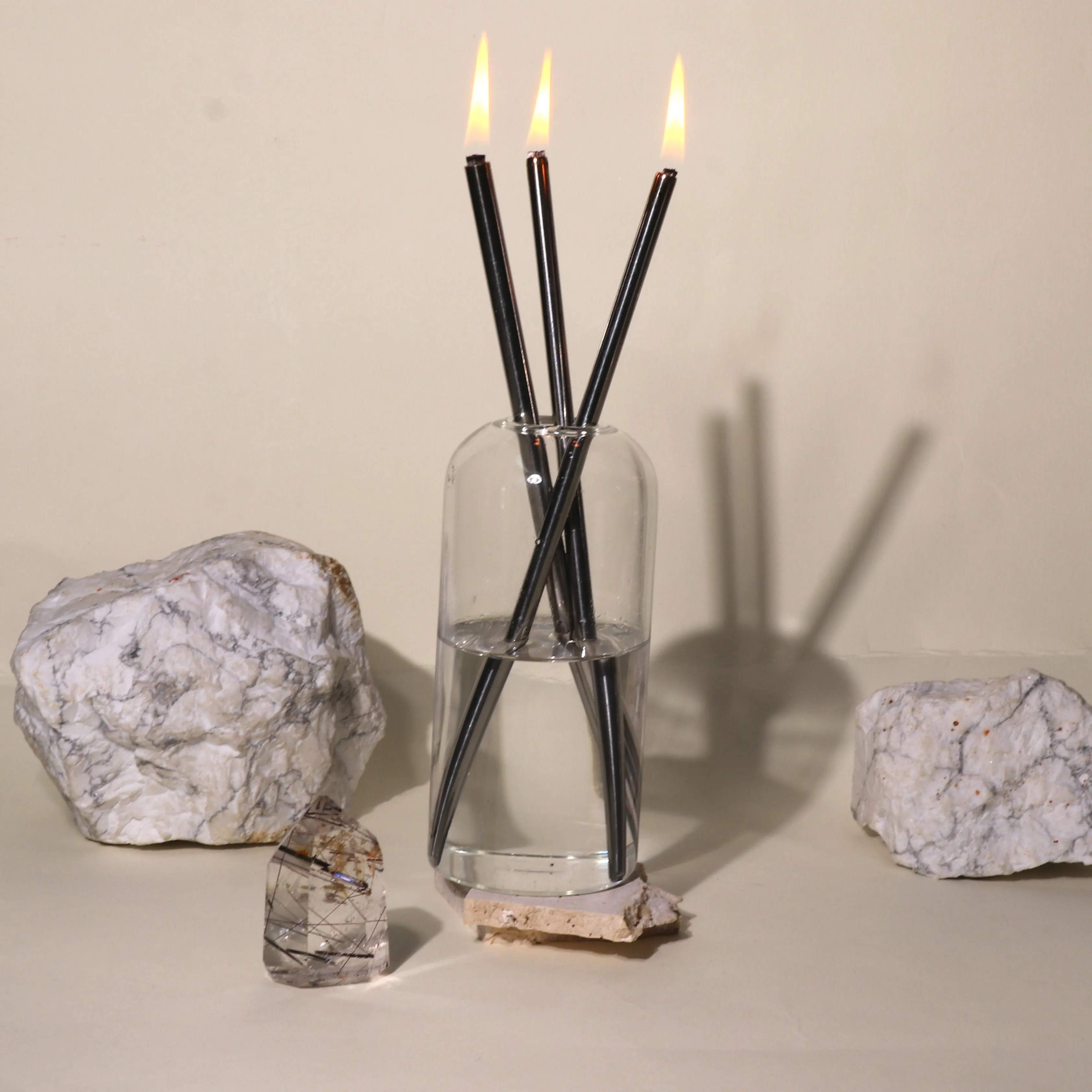 C&H Custom Color Vase Three Metal Steel Candlestick Refillable Clean Burning Oil Forever Lasting Candle Everlasting Candles