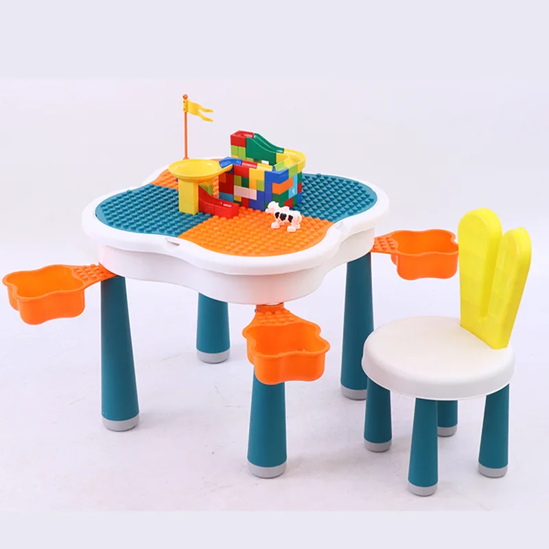 Learning Table Block Diy Building Block Toys  Multi Functional Kids Educational Toy Building Block Table with Chairs