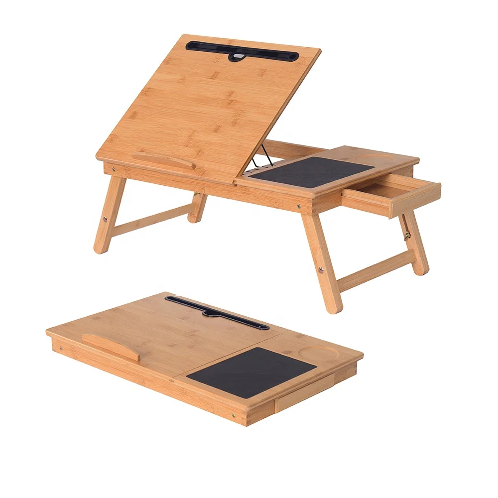 Регулируемая подставка для ноутбука, портативный стол для ноутбука с выдвижными ящиками, складные ножки, стол для ноутбука для кровати