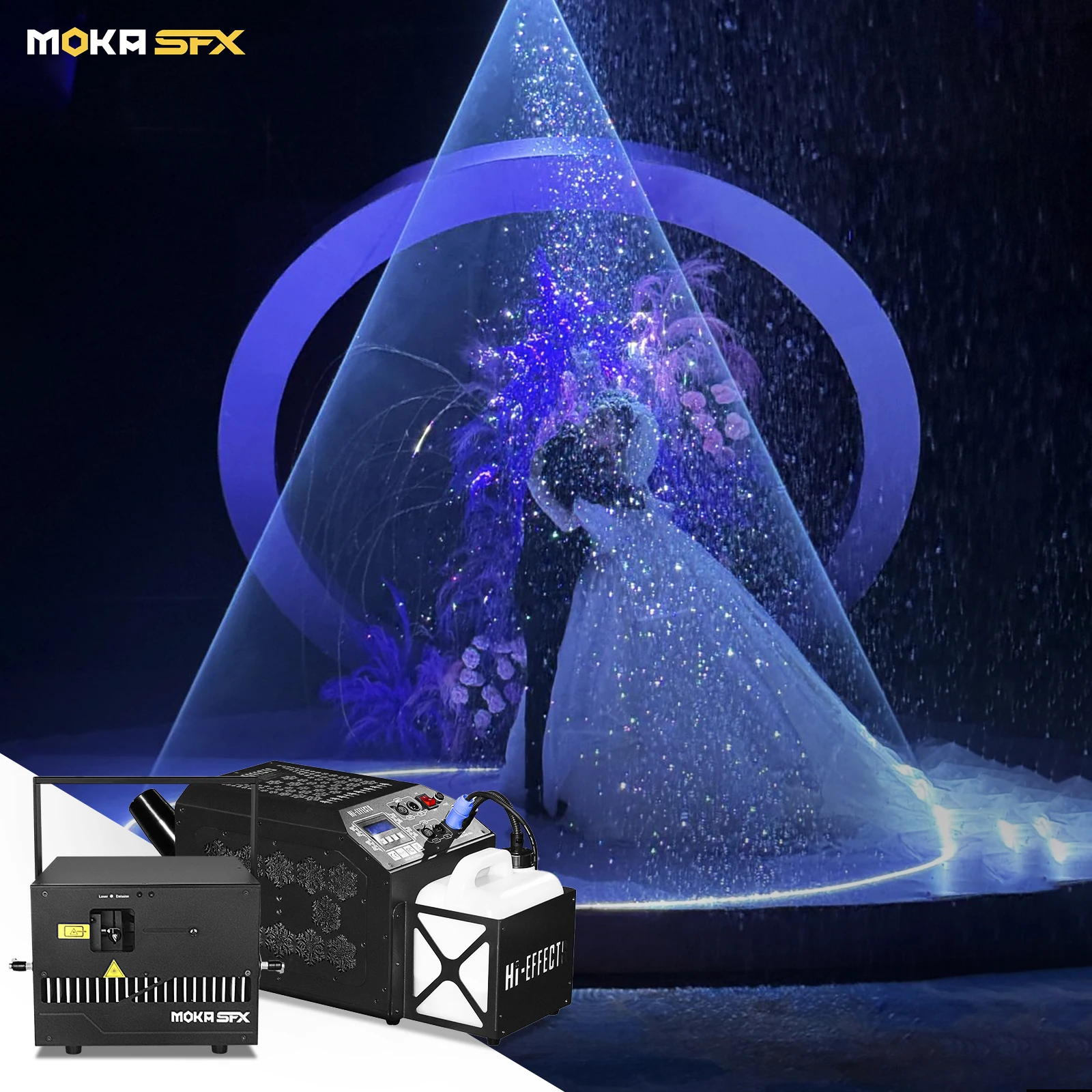 Moka sfx 2w 3w 6w 10w led rgb animation wedding laser light show beam stage dj laser lights with snow machine wedding projector