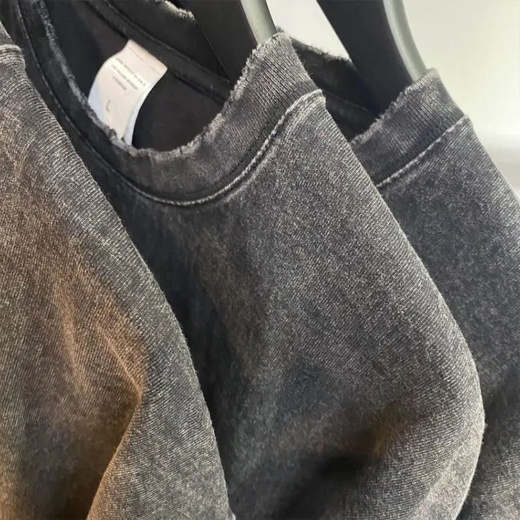 Обычная черная футболка оверсайз с кислотной стиркой на заказ принтом оптовая продажа пустым камнем потертая винтажная вымытая