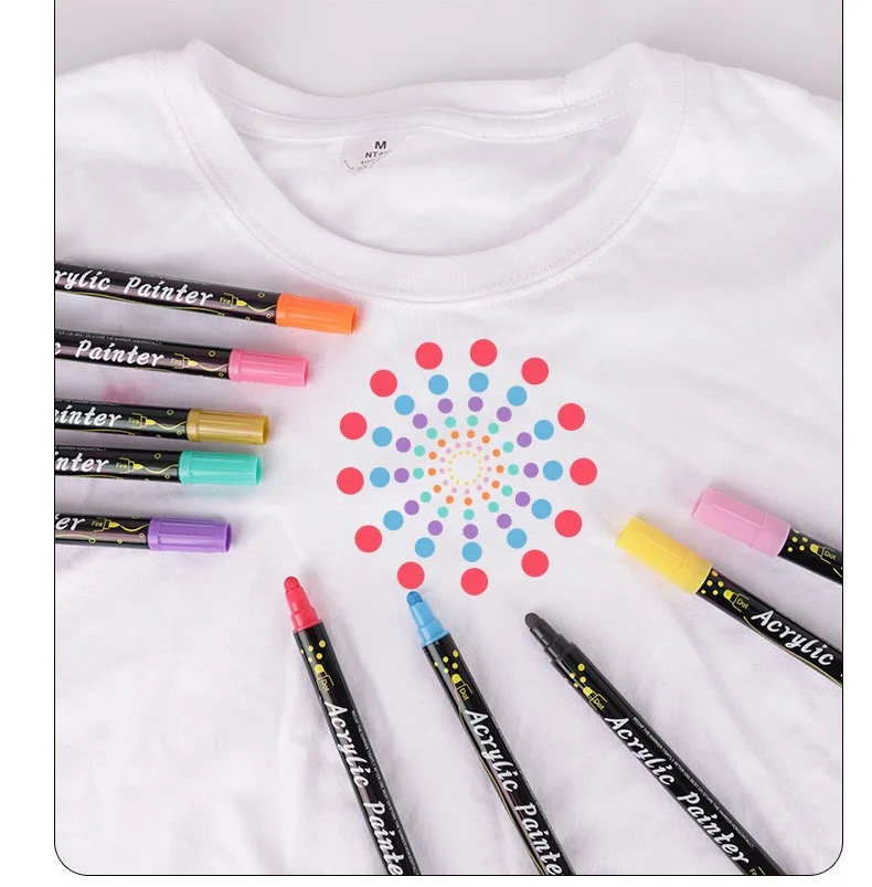Customized Acrylic Marker Pen Double Tip Dot And Tip Coloring Marker Multiple Colors For Canvas Paper Glass Rock