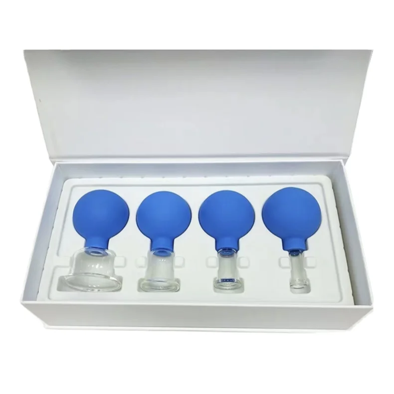 Customized Cupping Therapy Set 4 In 1 Vacuum Face Cupping Set Glass Facial Cupping With Natural PVC