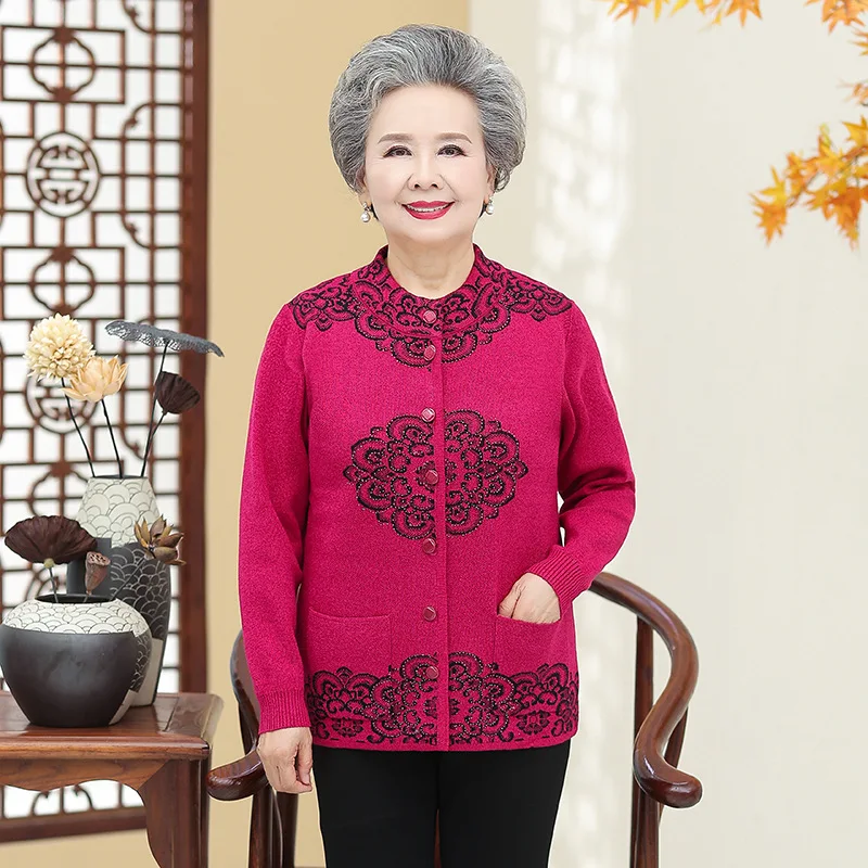 Eco Friendly Cashmere Woolen Knitted Women Woman Cardigan Old Ladies Sweater