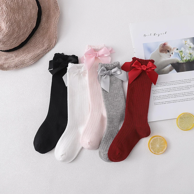 
Baby Girls Knee High Socks Kids Girls Princess Sock White Pink red black Knee Sock with bow 
