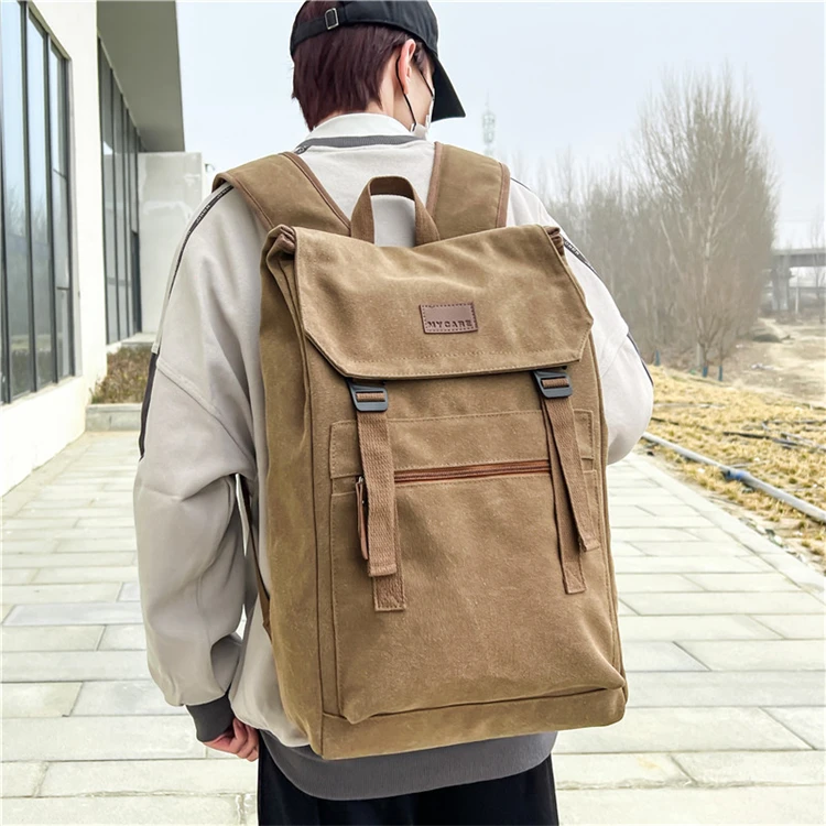 custom black men boys school vintage oil wax canvas day bagpack with logo