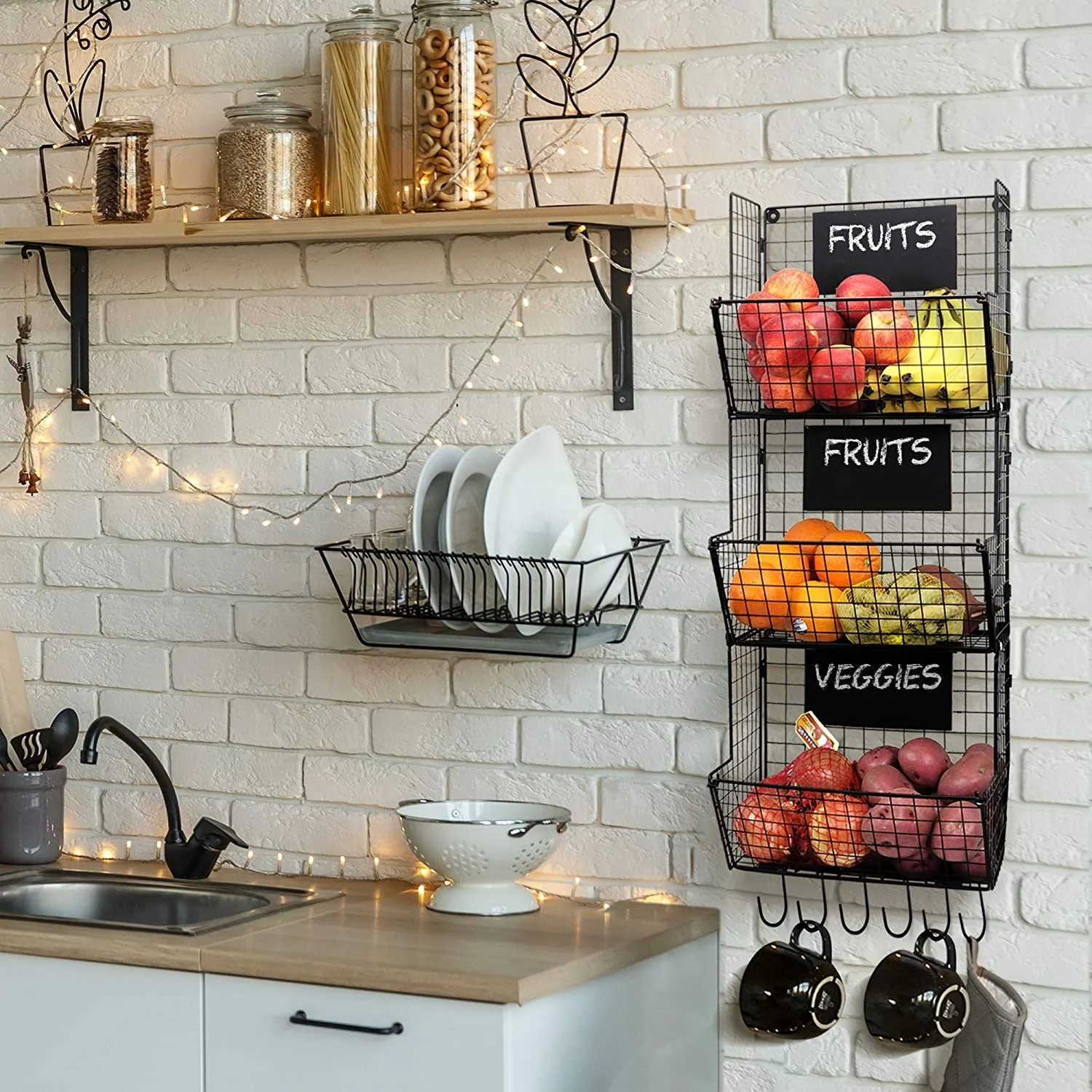 Hanging Fruit And Vegetable Storage Baskets with Chalkboards - Perfect for Your Potatoes and Onions - Amazing Wire Wall Mount