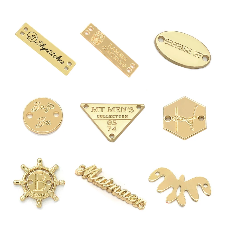 2023 Clothing accessory custom engraved brand logo sew metal labels tag for garments / swimwear