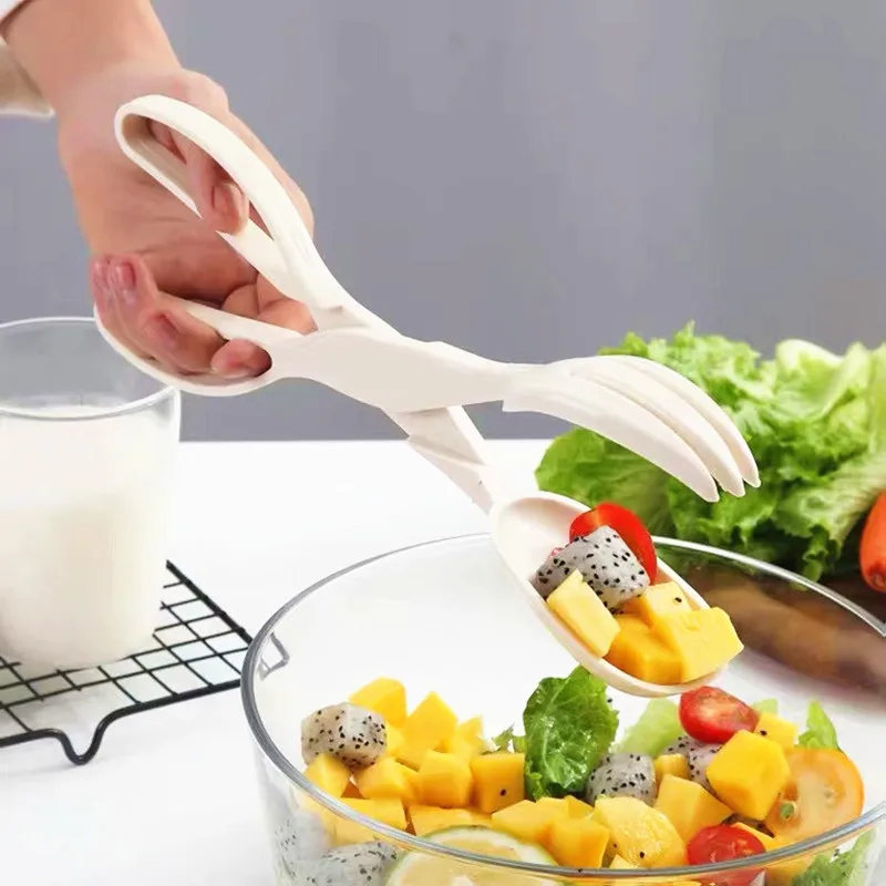 Custom Package Kitchen Bread Clip 11 Inch Detachable Salad Serving Scissor Tong Plastic Food Tongs