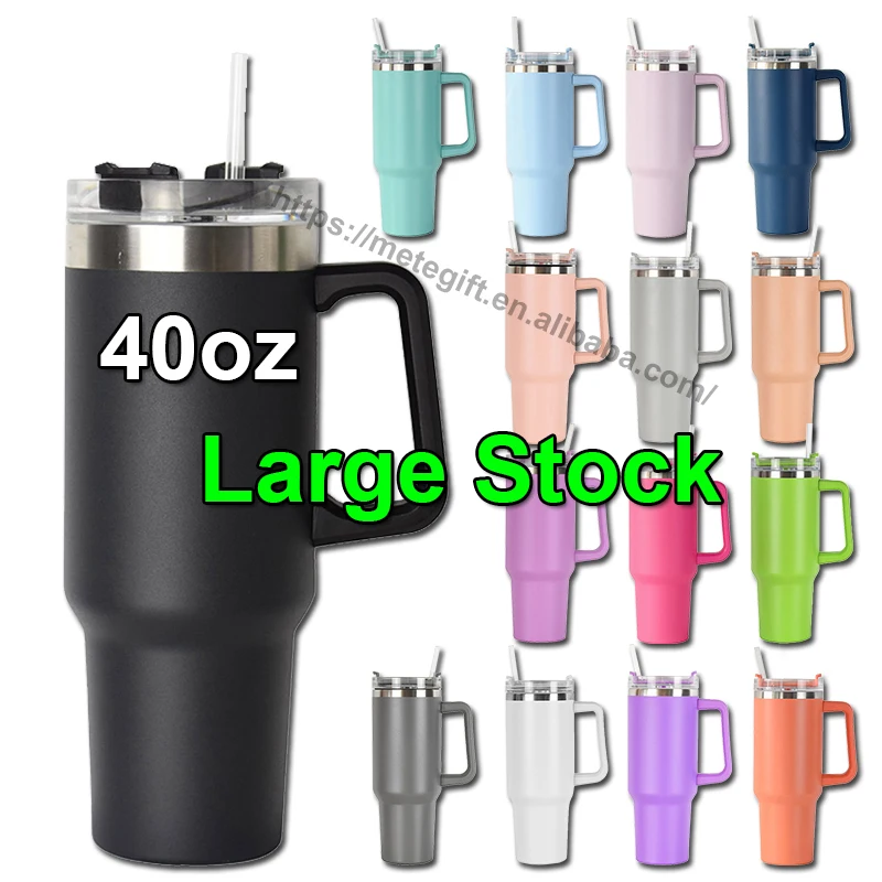 2023 Stainless Steel Vacuum Insulated Mug 40 oz 40oz Tumbler Cup with Handle and Straw For Travel Adventure Quencher Stanleys