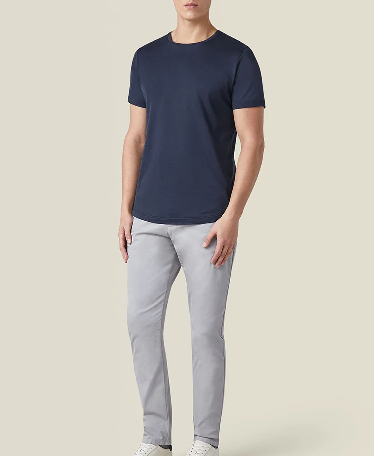 High Quality Fashion Breathable Light Blue Round Neck Blank T Shirt Unisex Custom Plain Luxury Mercerized Cotton T-shirt For Men