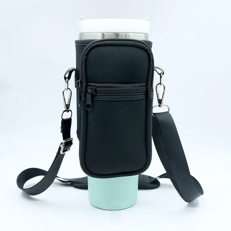 Factory Custom Logo New Design Neoprene Water Bottle Bags With Keys Chain 40oz Car Cup Holder With Pockets