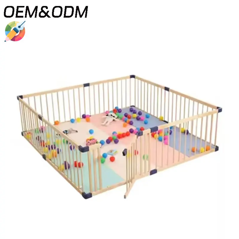 Sustainable Children Playpen Solid Wooden Baby Toddler Play Activity Center with Mat High Quality Wooden Playpen
