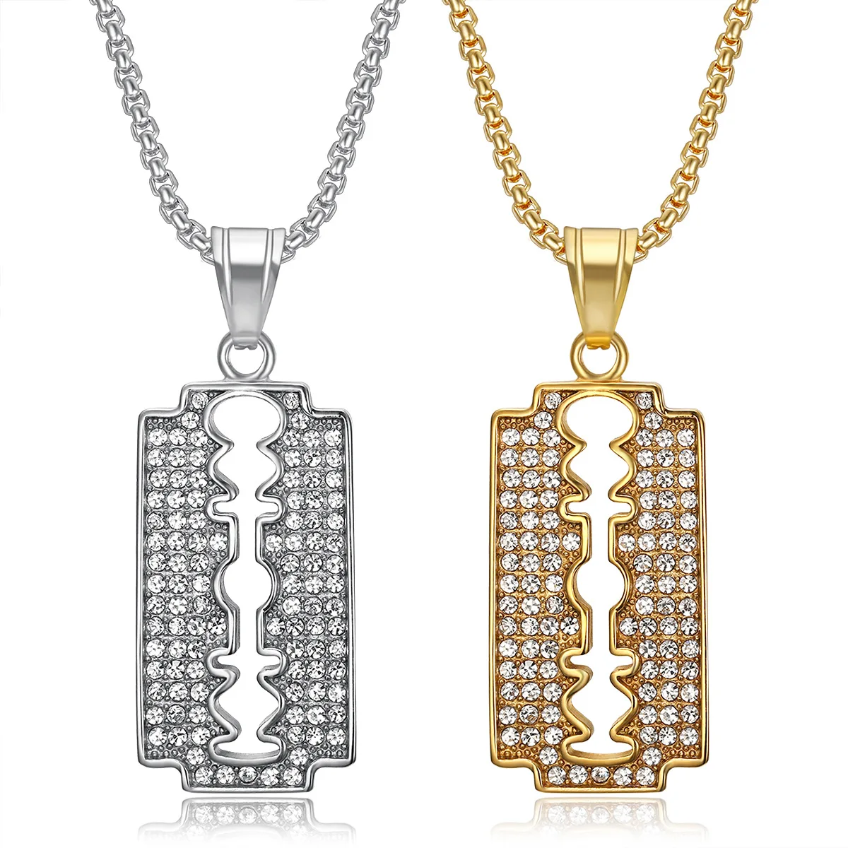 Hot Sale Factory High Quality Punk Hip Hop Stainless Steel Viking Razor Blade Pendant AAA Zircon Fashion Men Jewelry Gift