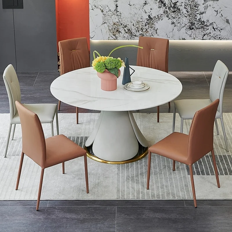 luxury round extendable dining table modern chairs for dinning table dining table set 6 seater