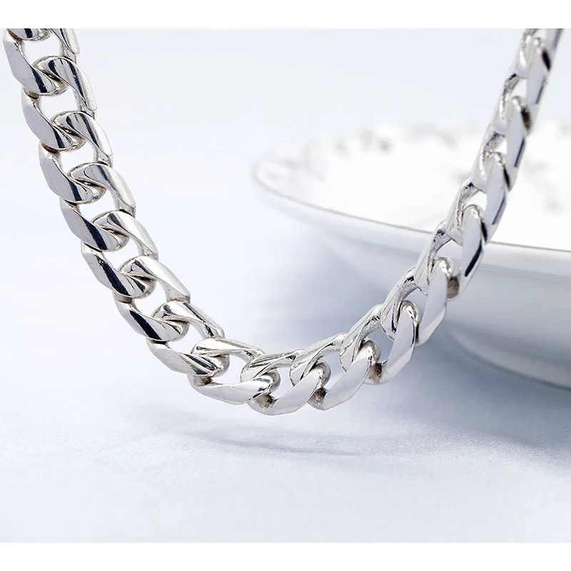 Hot Sale 7mm Curb Chain Necklace 925 Sterling Silver plata 925 Cuban Link Chain Neck Chain For Men