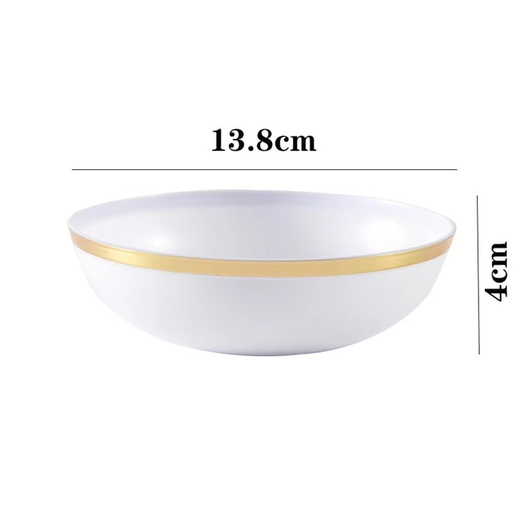 Hot sell Gold Rim 3.5 4.5 5.57 8inch Soup Sauce Salad Bowl Gift Set Bronzing side bowl disposable plastic large diameter bowl