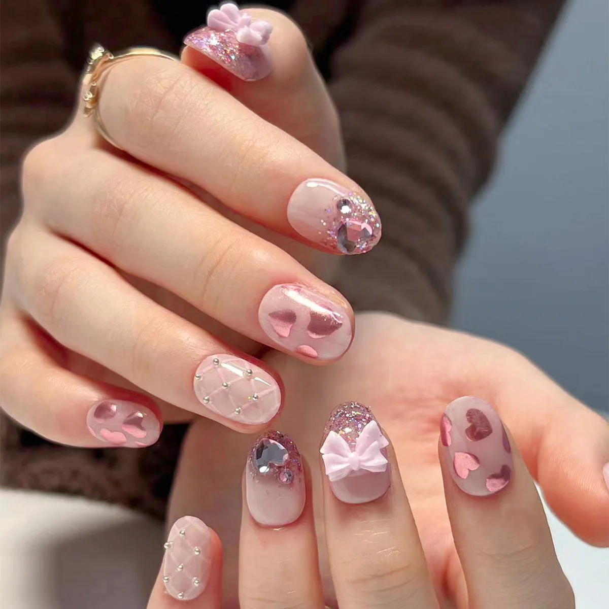 Acrylic Artificial Fingernails Gold Glitter French Style Wear Nail Art Wholesale Press On Nails For Finger