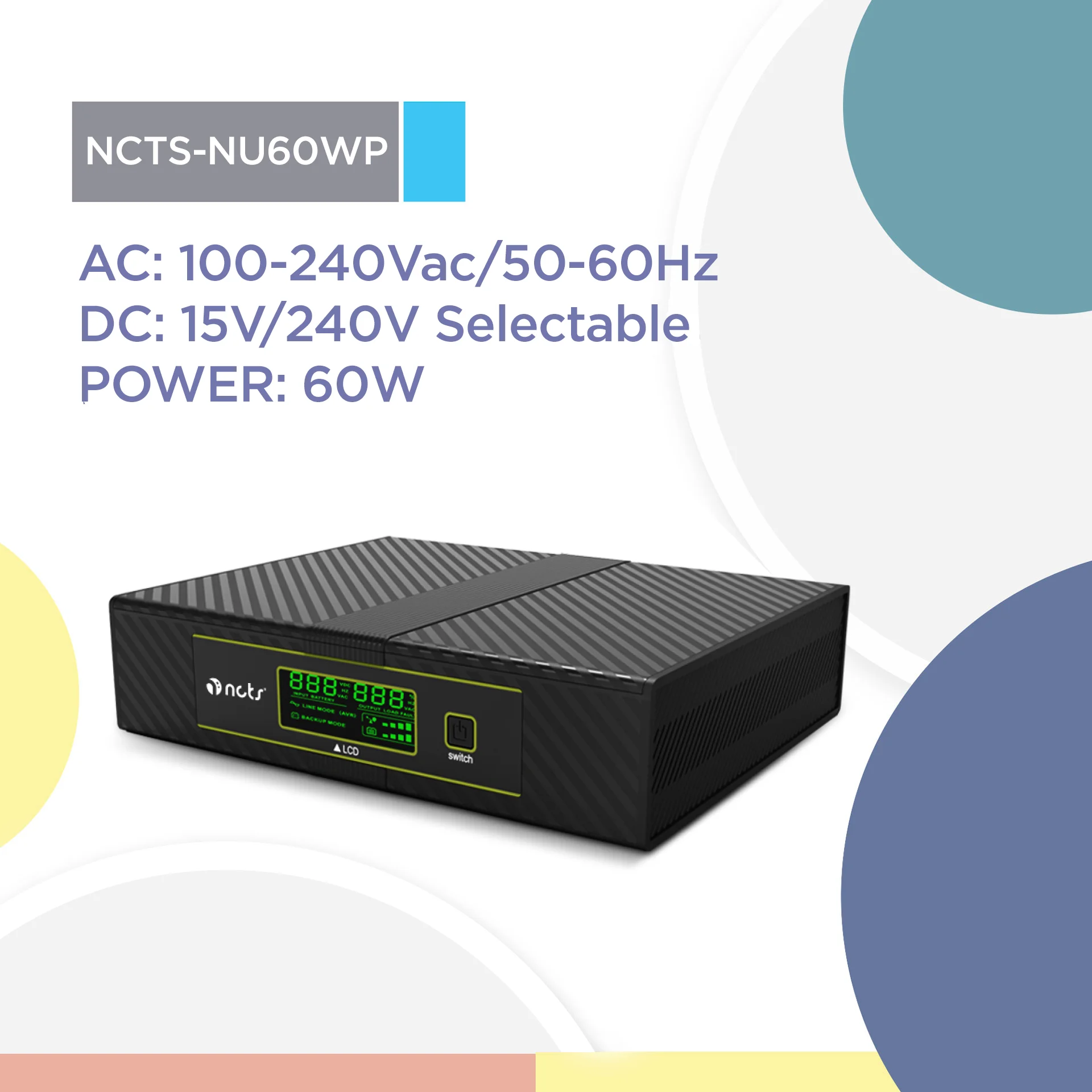 NCTS-NU6OWP (9V OUTPUT & 12V) Portable Rechargeable Battery Backup Lithium Battery  9V 12V Smart DC MINI UPS 60W for Wifi Router