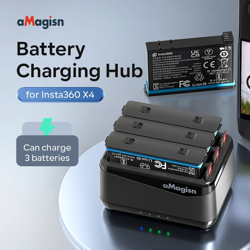Multi-Battery Fast Universal Camera Three Channel Battery Charging Hub For Insta360 X4