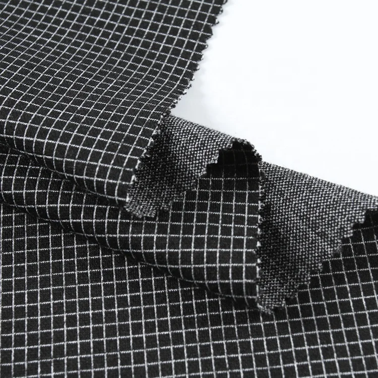 2021 Latest design small plaid china polyester spandex recycled jacquard fabric for pants