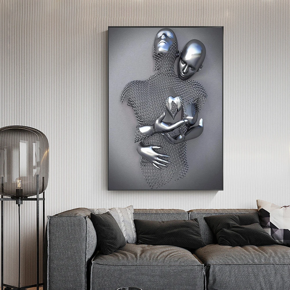 Modern Metal Figure Statue Art Canvas Painting Romantic Abstract Posters And Prints Wall Pictures