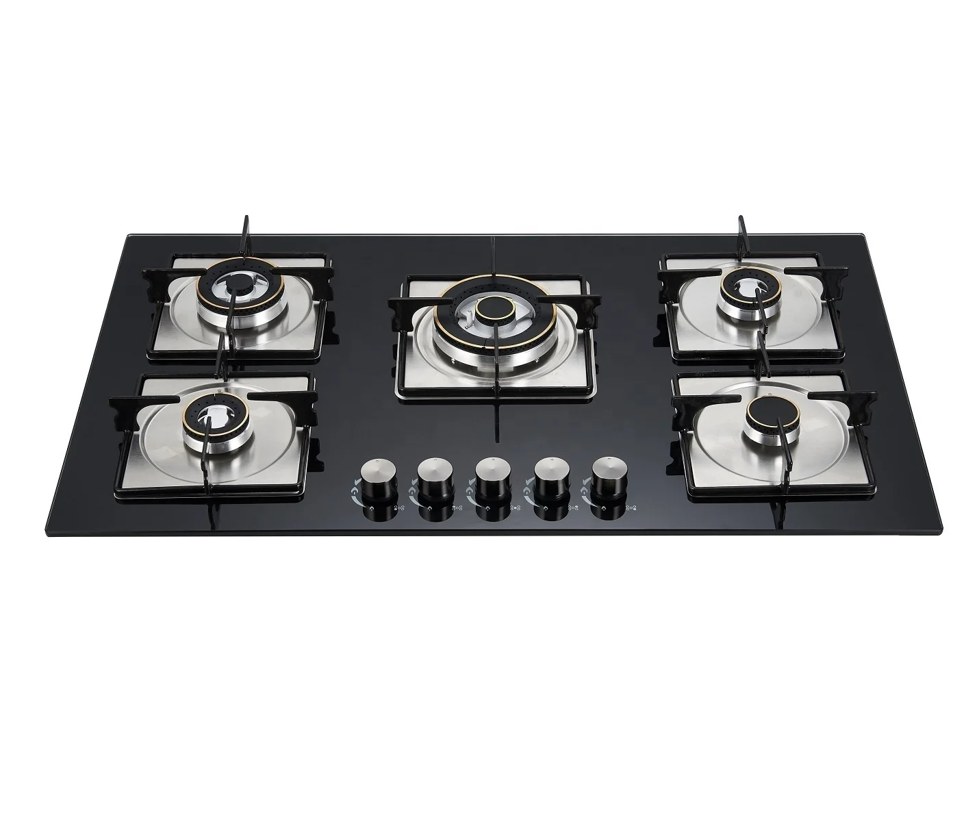 5 burner black tempered glass brass sabaf burner kitchen gas hob  built-in gas stove