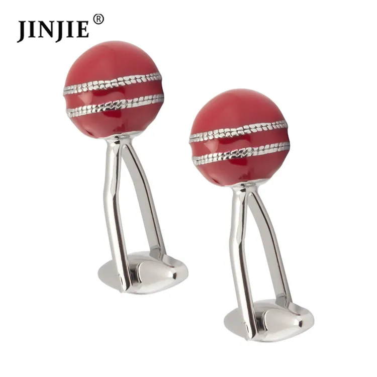 Ready to ship Factory Wholesale Novelty Metal Red Cricket Ball Sport designer Cufflinks for Men shirt