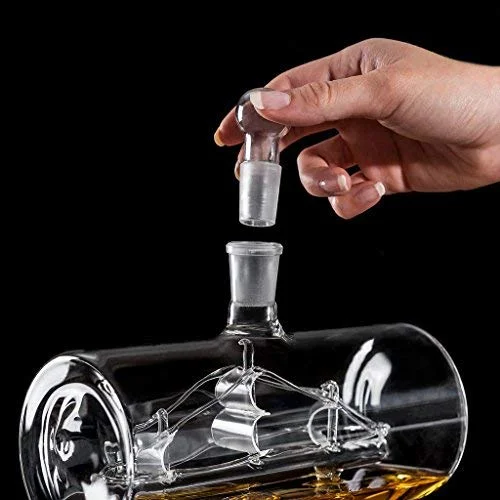 500ml 750ml 1000ml boat inside wine barrel with wooden base for vodka