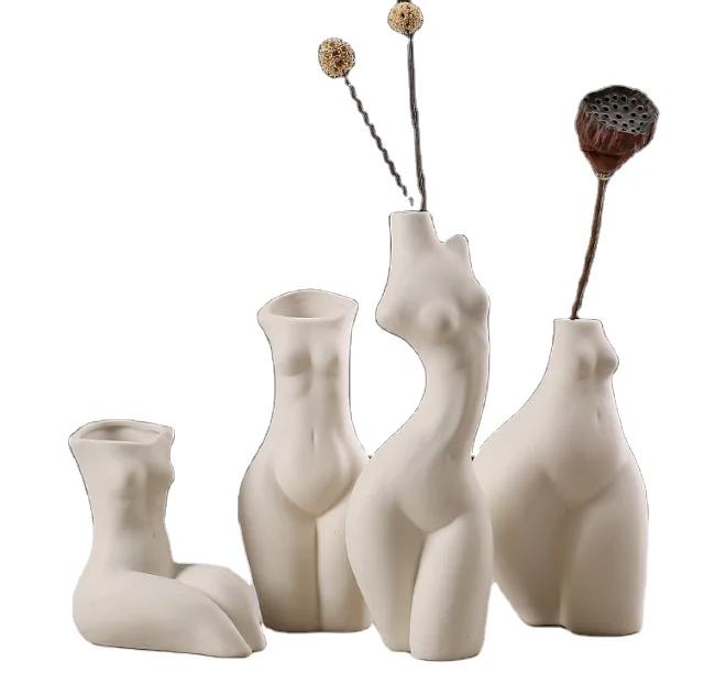 Homeplay Nordic modern ceramic flower women body vase color human body shape bust vase Art Decor for home decoration