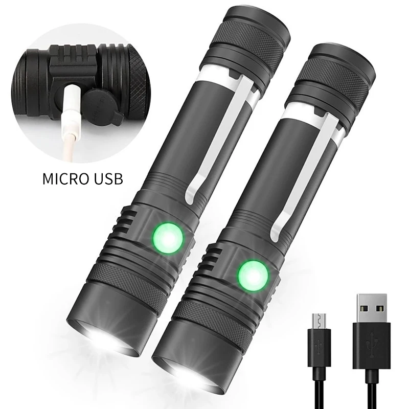 518 USB Rechargeable Zoomable Aluminum Alloy High Powerful T6 10 W  Tiny Flashlight With Clip For Outdoor,Camping