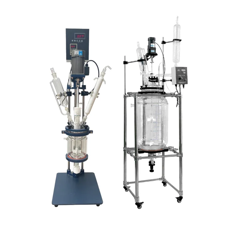 1-200l manufacturer customized jacketed pilot double layer glass reactor high efficiency glass chemical reactor