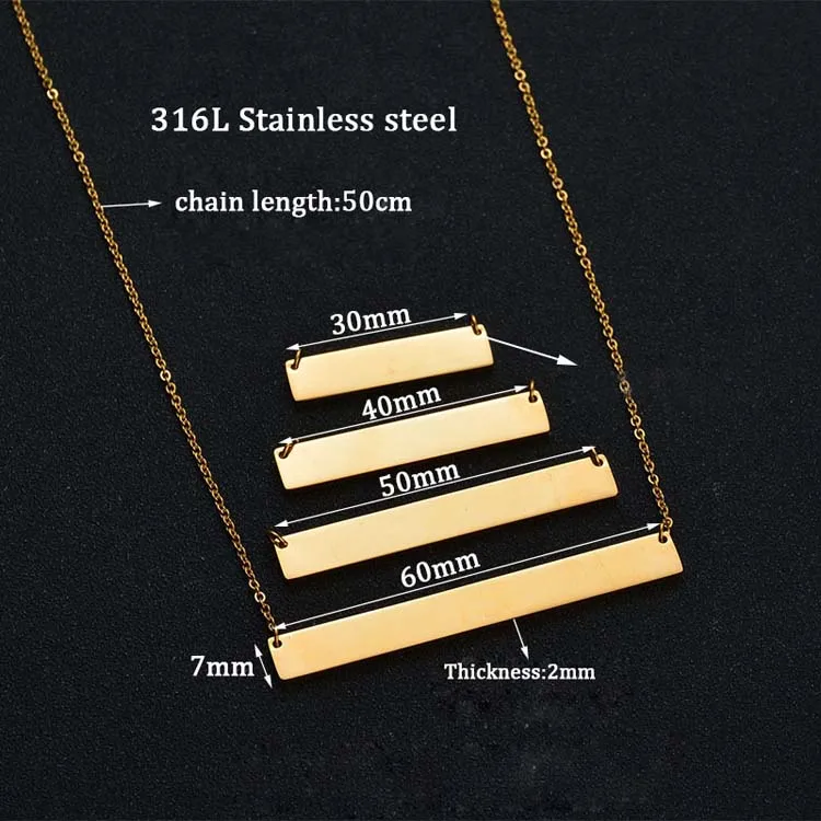 DIY personality nameplate gold plated stainless steel custom name logo rectangle bar pendant choker necklace