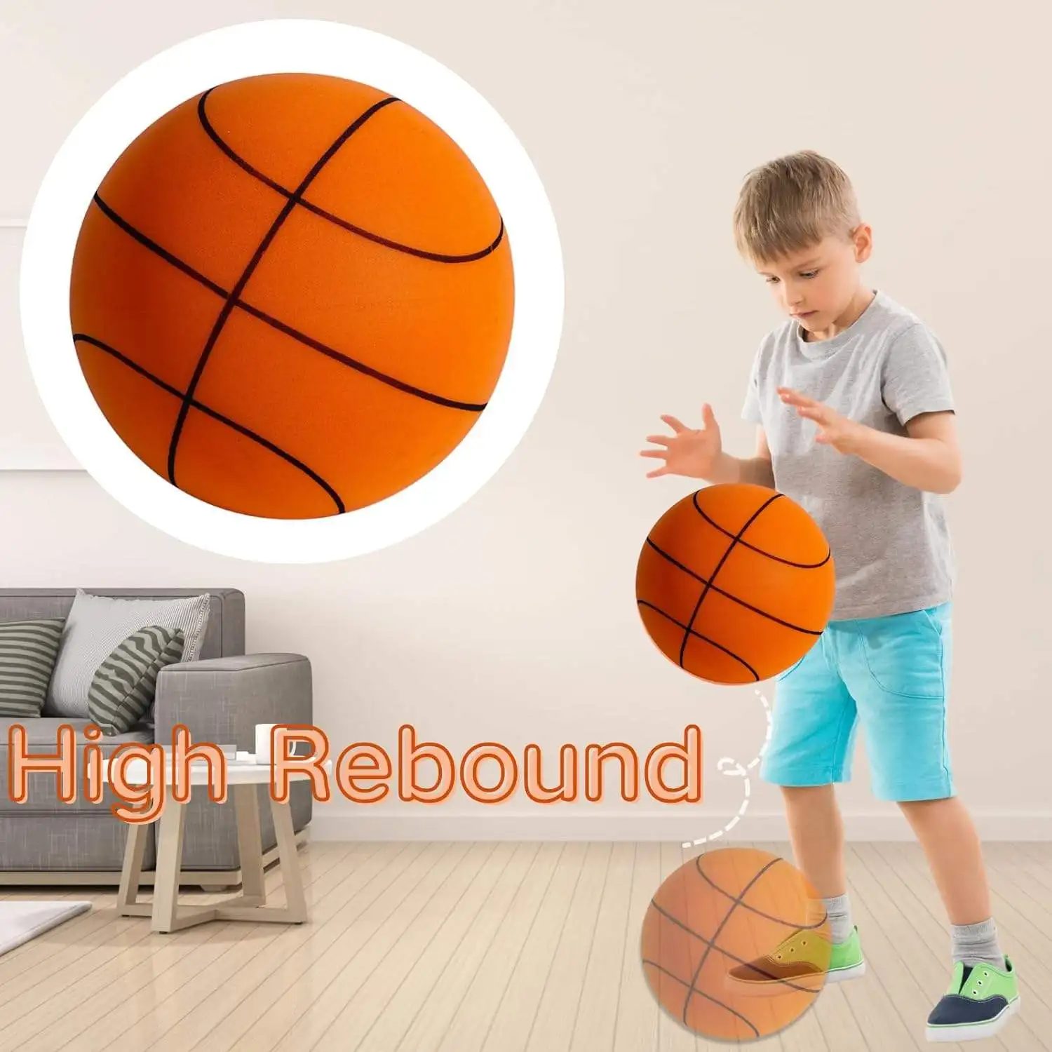 Indoor Quiet Training Ball High-Resilience Safe Soft Pu Foam Size 7 Dunk Quiet Ball  29.5 Silent Basketball