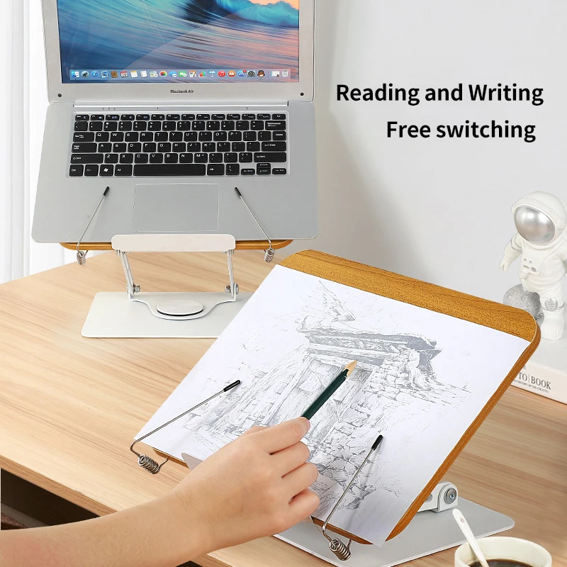 New Arrival Bamboo Wood Reading Stand Transparent Rotating Learning Multifunctional Tablet Notebook Support Stand