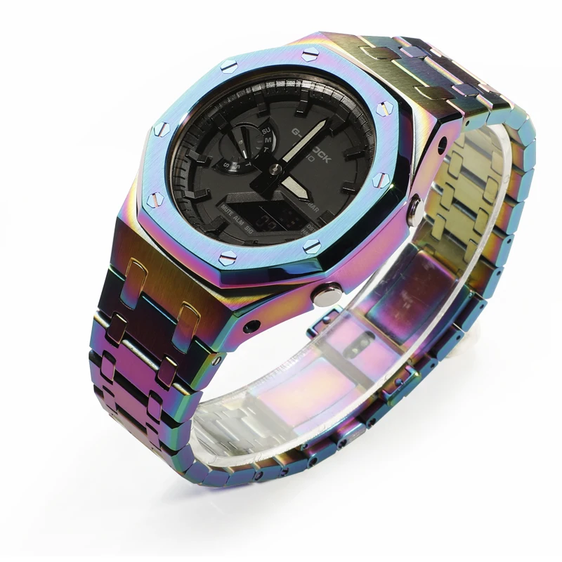 GA-2100 Gen.5 Rainbow color Stainless Steel band Watch strap Metal case Modification Kit for G Shock GA2100 Replacement