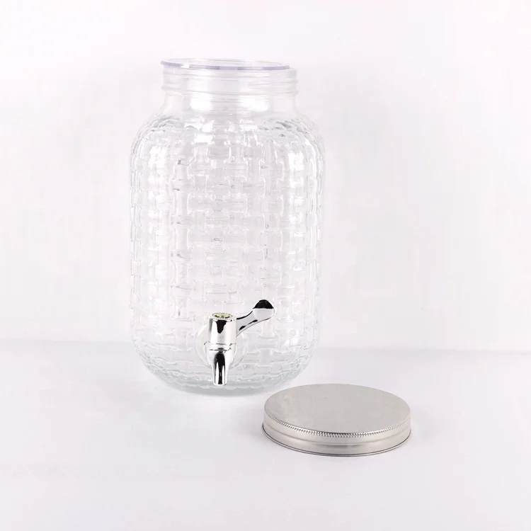1 Gallon Wholesale Cold Juice Beverage Glass Drink Dispenser Jar with Metal Lid