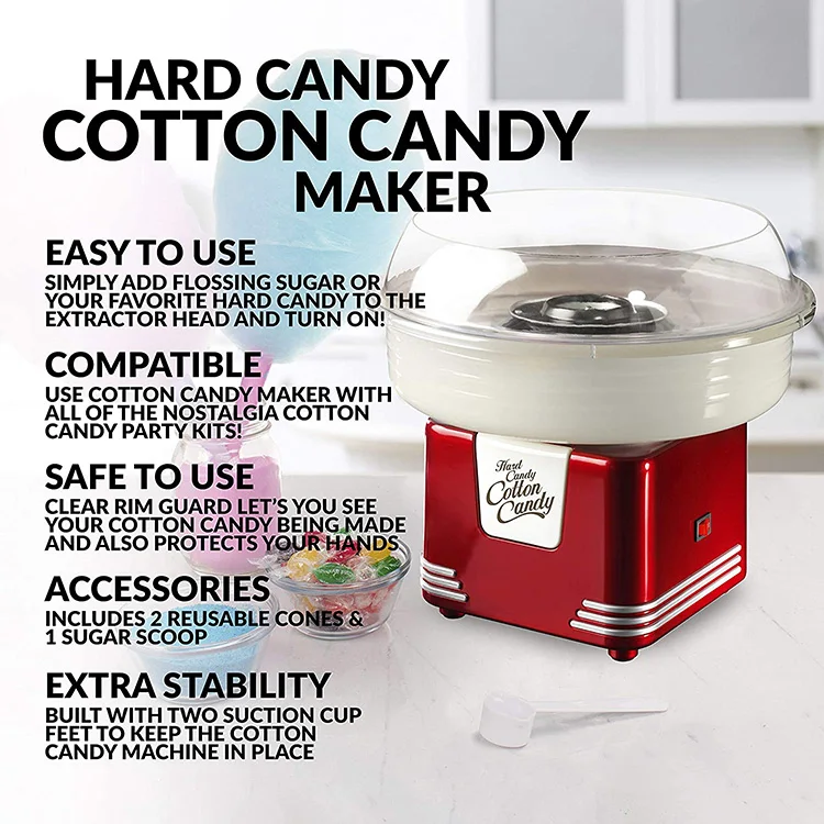 Commercial Electric Cotton Candy Machine Snack DIY Hard and Sugar Free Countertop Cotton Candy Maker For Children