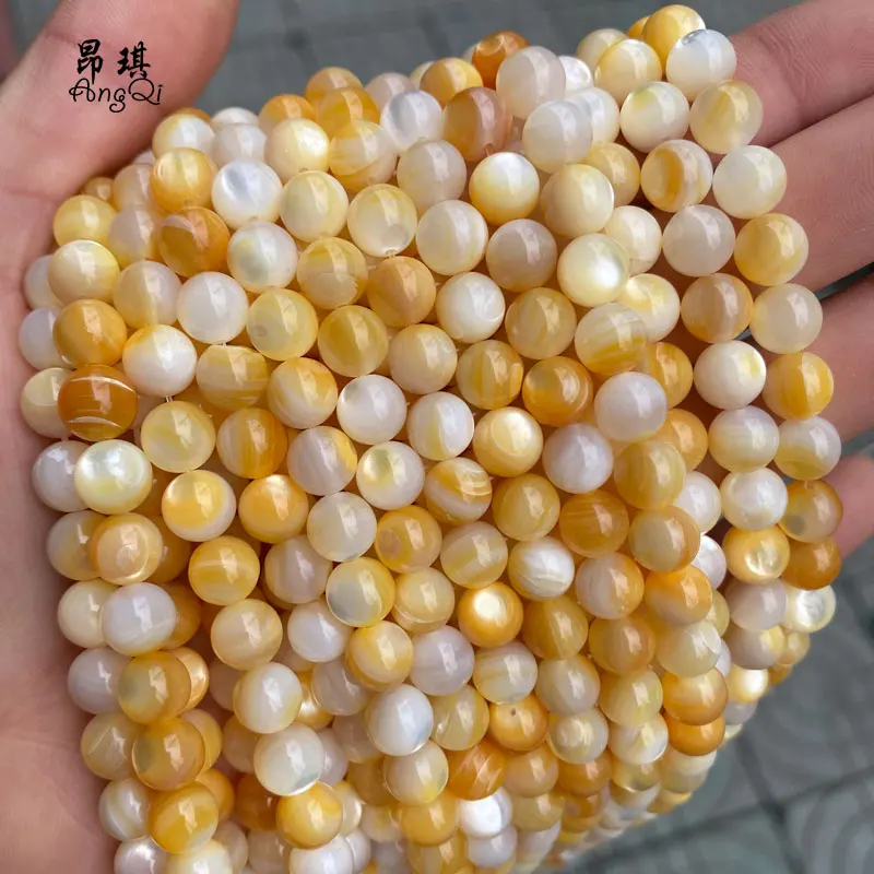 Wholesale Mother of Pearl Shell Beads 3-12mm Smooth Round Loose Yellow MOP Natural Sea