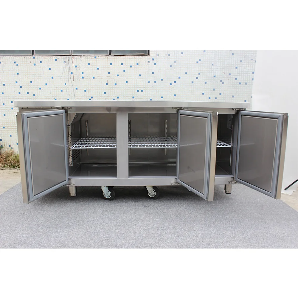 Commercial 505L 3 Door Counter Fridge Stainless Steel Under bench Counter Freezer for Kitchen