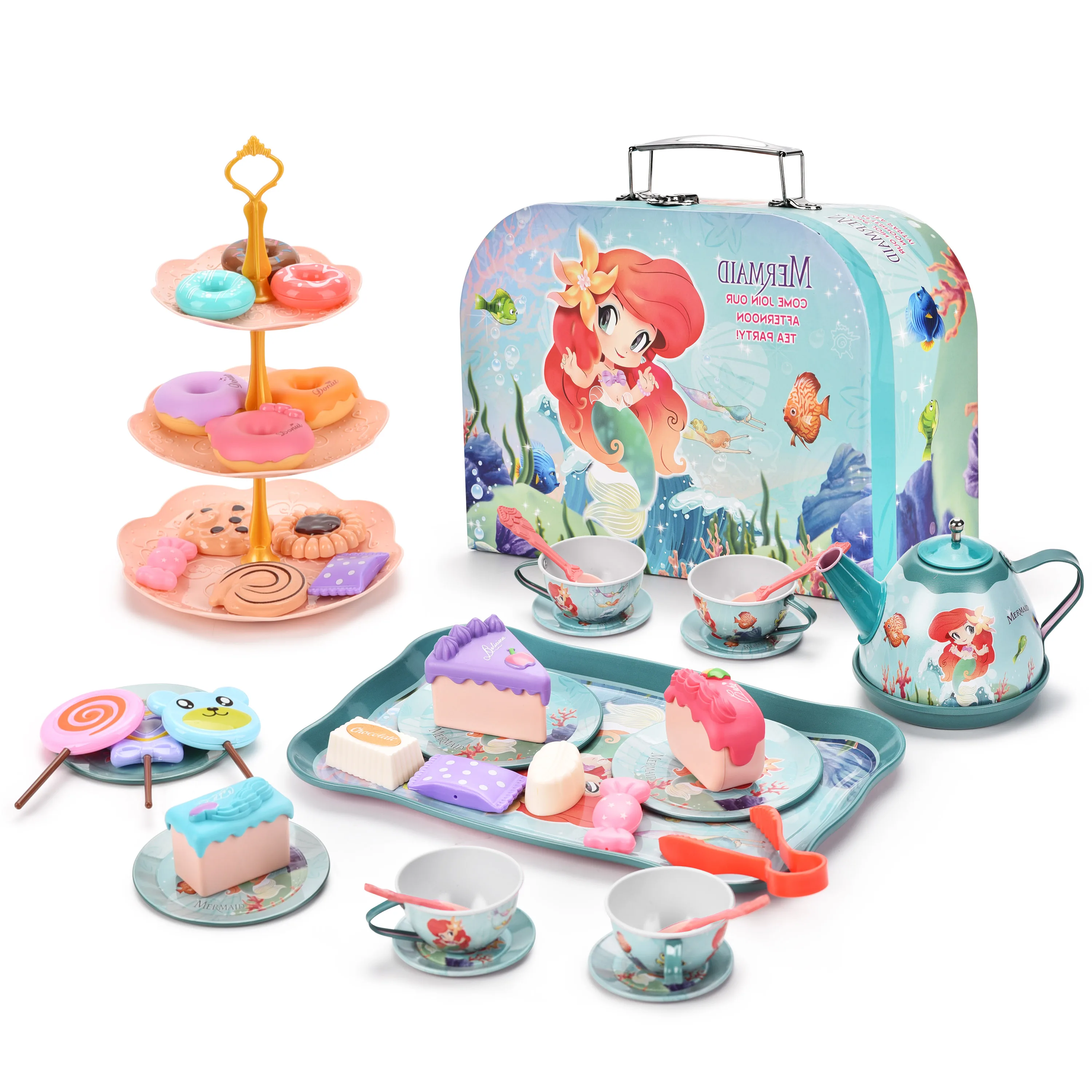 Hot sale afternoon tea set role toy girl gift luxury tea set with GCC